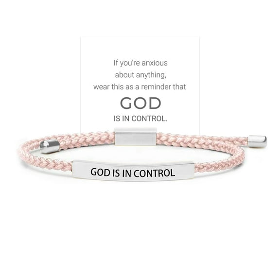 God Is In Control Tube Bracelet, Handmade Braided Adjustable Inspirational Bracelets, Stainless Steel Let Him Comfort Tube Bracelet for Women Men Birthday Festival Gifts(Silver-Pink)
