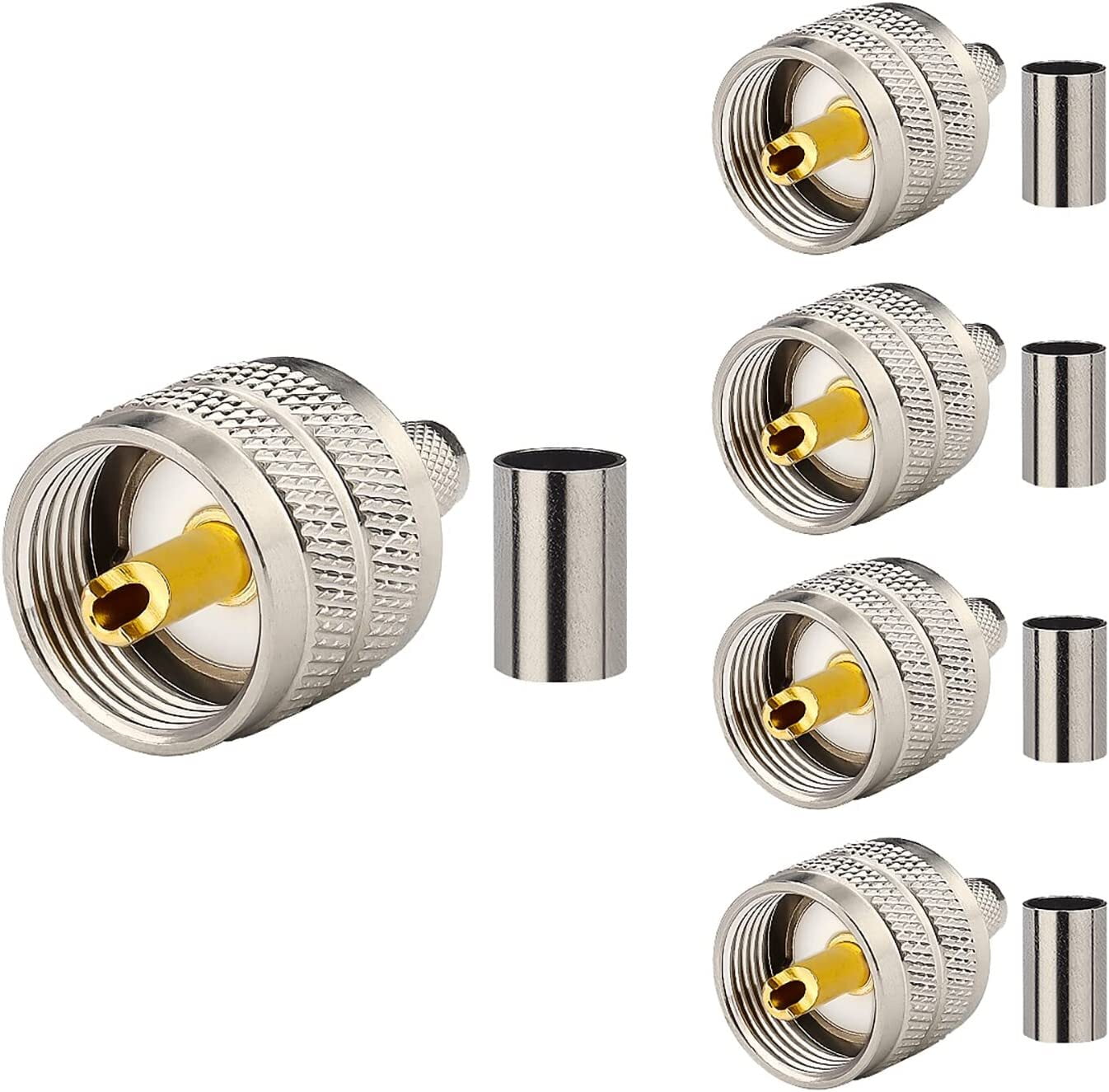 Pack of 5 UHF PL259 PL259 Male Crimp Coax Connector Adapter RF