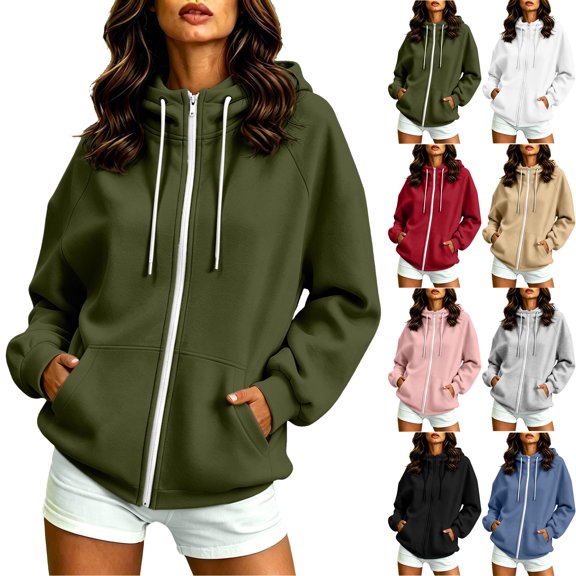 Oversized Hoodies for Women Full-Zip Spring FallCasual Long Sleeve Oversized Hooded Sweatshirts Hoodie Jackets With Pockets