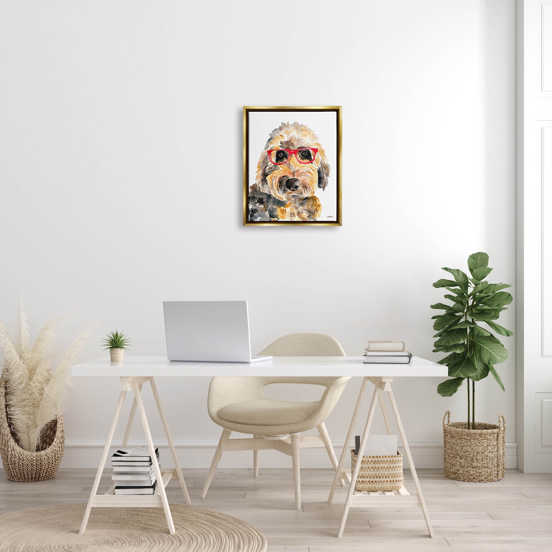 Fun Terrier Dog Red Glasses Animals & Insects Graphic Art Metallic Gold Framed Art Print Wall Art