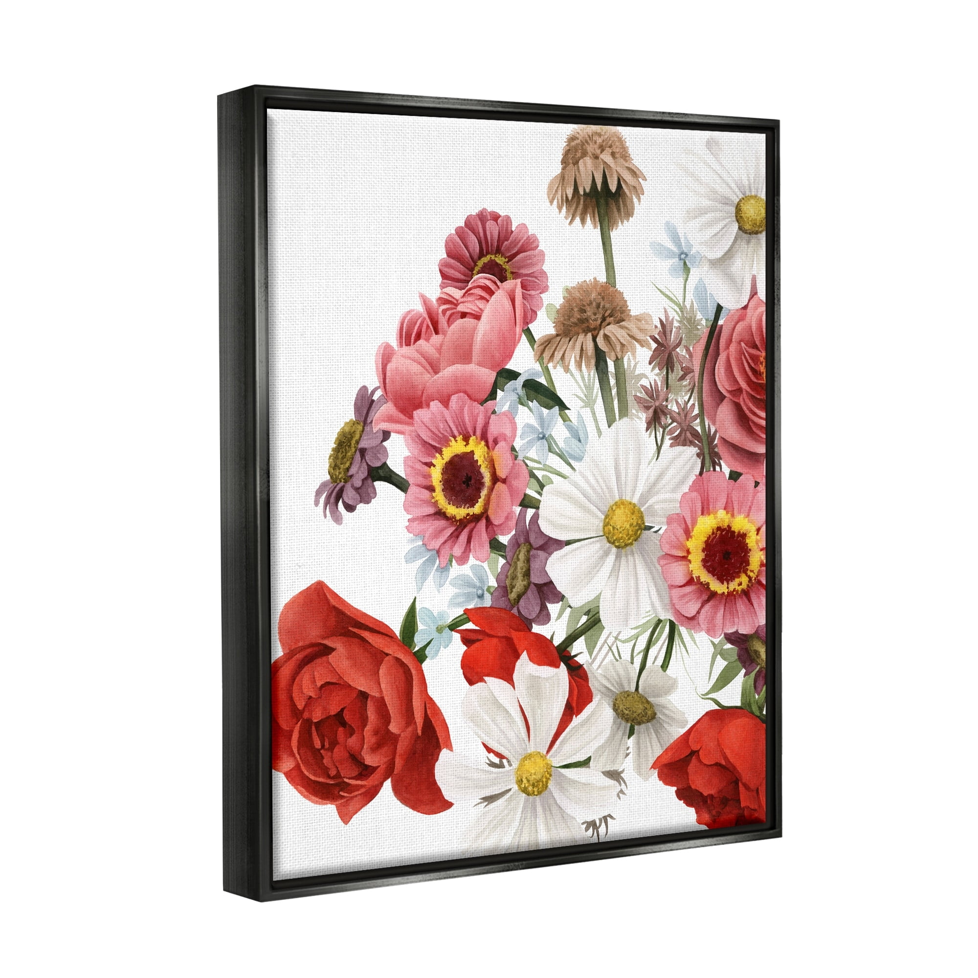 Stupell Industries Pink Red Spring Bloom Flower Bouquet Roses Daisies Jet Black Framed Floating Canvas Wall Art, 24x30, by Grace Popp&nbsp;
