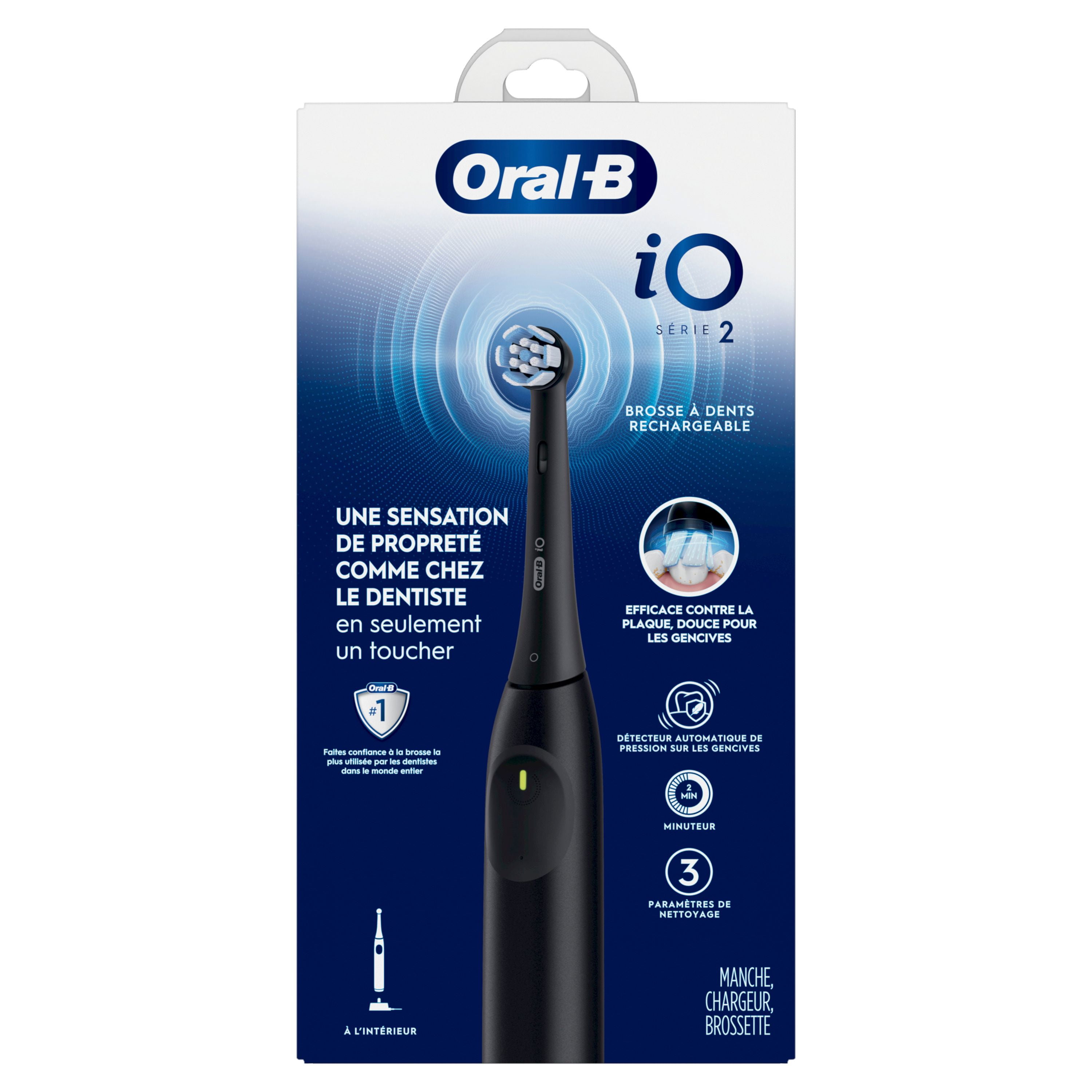 Oral-B iO Series 2 Brosse à Dents Électrique Rechargeable, avec 1 Tête de Brosse Soin Doux - Capteur de Pression Automatique pour Protéger les Gencives - 3 Modes - Minuterie de 2 Min