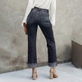 thumbnail image 5 of LWavelet Women High Waisted Cropped Straight Jeans Khaki Washed Distressed Frayed Hem Denim Pants Casual Streetwear Trousers Dark Blue L, 5 of 5