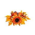 thumbnail image 6 of Harvest Festival Maple Leaf Sunflower Candlestick Wreath, Artificial Floral Candle Ring, Simulated Flower Decor for Halloween Thanksgiving Terrace Table Patio Holiday Decoration, 6 of 6