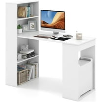 48 Inch Computer Desk with Bookshelf, Reversible Study Writing Desk with Storage Shelves & CPU Stand, Compact Office Desks & Workstations, White Desk for Bedroom, Kids Room, Study (White)