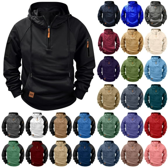 DDAPJ pyju Tactical Hoodies for Men Quater Zip Up Pullover Sweatshirt Casual Workout Mens Hoodies with Pockets Khaki S