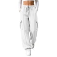 thumbnail image 2 of Qingpeng Womens Elastic Drawstring Waisted Cargo Jogger Sweatpants Flap Cargo Pockets Vertical Seam Soft Knit Casual Streetwear Pants for Women, 2 of 5