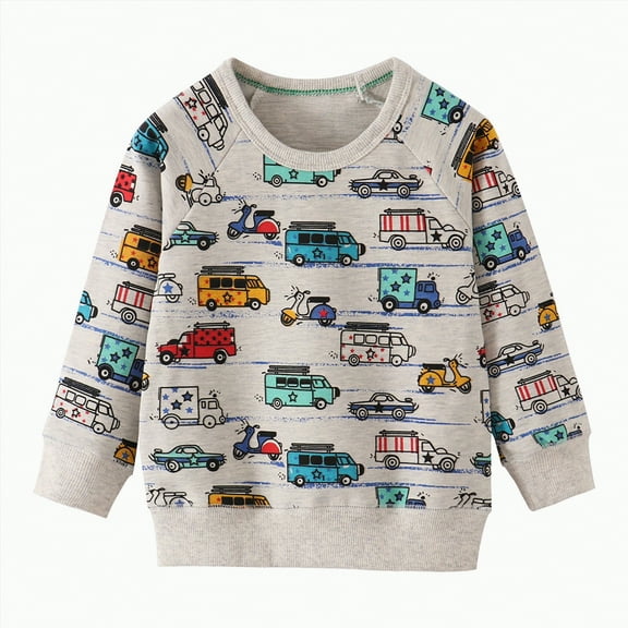 Ccpelsie Toddler Boys Crewneck Sweatshirts Kids Long Sleeve Shirts Pullover Cotton Winter Casual Tops Clothes(Grey,6-7 Years)