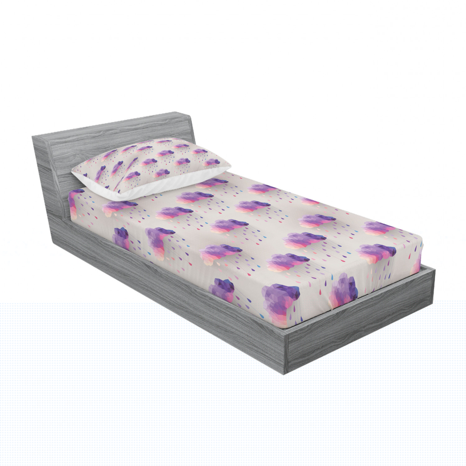 thumbnail image 3 of Ambesonne Retro Fitted Sheet & Pillow Sham Set, Geometric Mosaic Dots, Full, Purple Grey Pink, 3 of 3