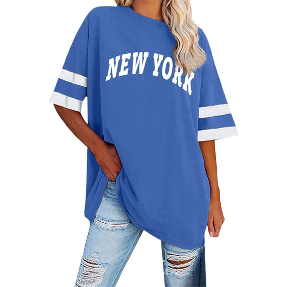 QHFBli Oversized Tshirts for Women Summer Short Sleeve Round Neck Graphic Tee Shirt
