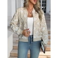 thumbnail image 4 of Womens Jacket Long Sleeve Zip Up Floral Outerwear Soft Casual Fall Coats Khaki M, 4 of 9