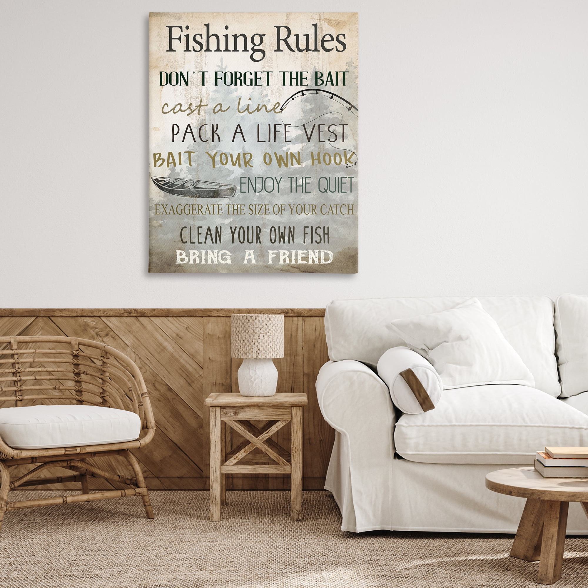 Stupell Industries Fishing Rules List Nautical & Beach Painting Wrapped Canvas Art Print Wall Art, 36 x 48