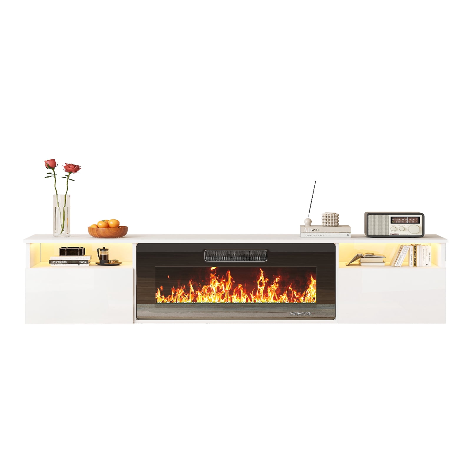 TABU 80" Floating Fireplace TV Stand with 36" Electric Fireplace,Wall Mounted TV Stand with Fireplace for TVs up to 90",White