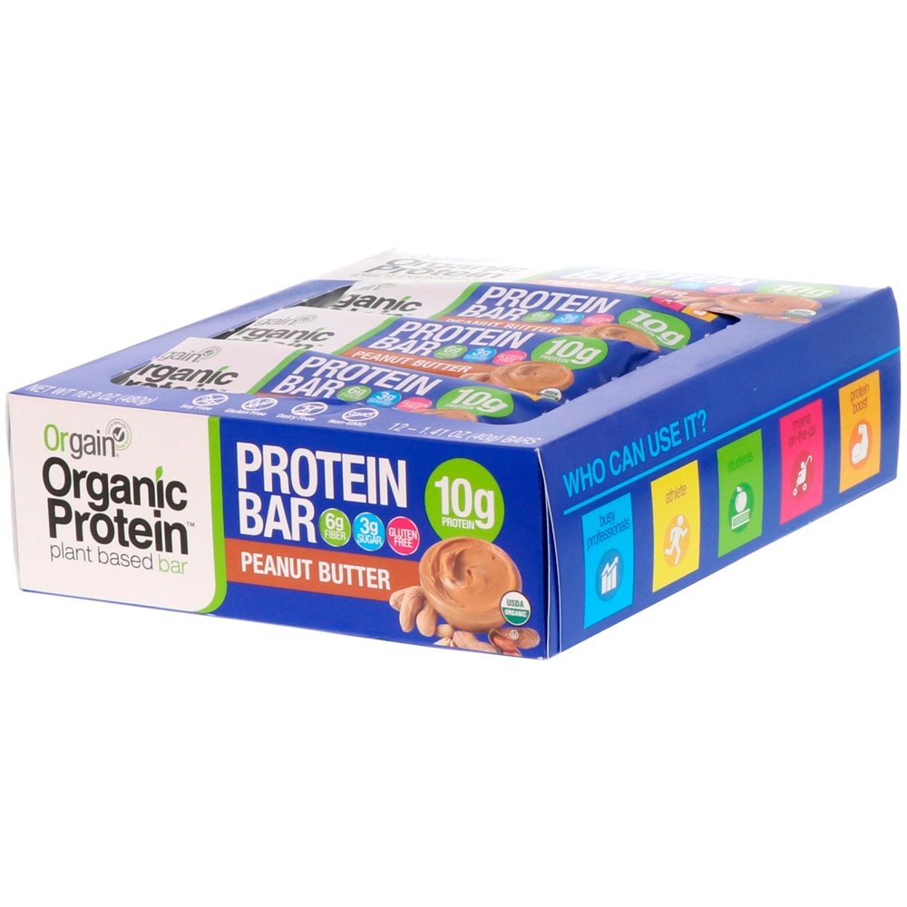 Orgain Organic Protein Bar, Peanut Butter, 10g Protein, 12 Ct