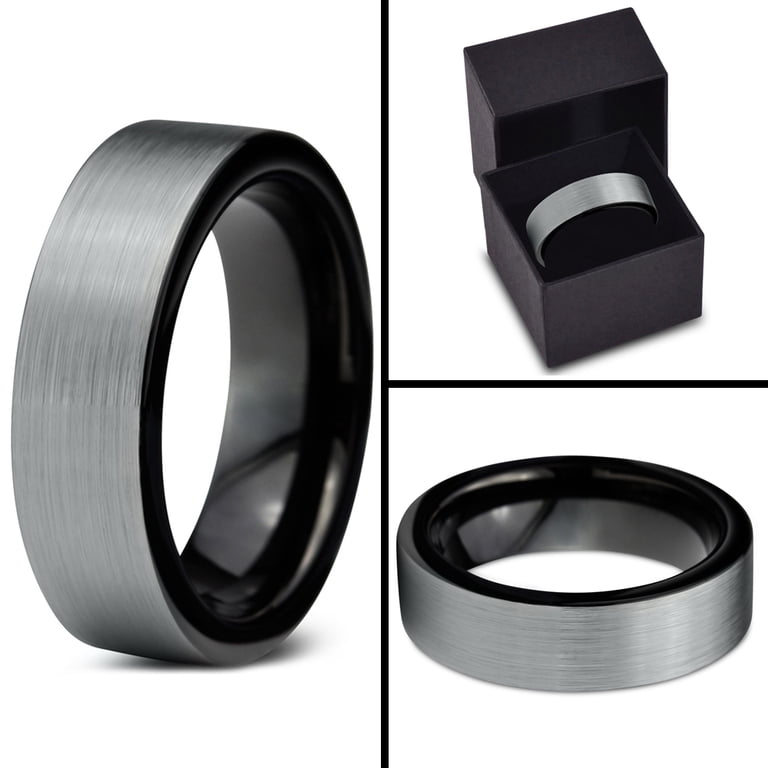 Somen 8mm Black Men Tungsten Carbide Ring High Polish Matte Finish Wedding Engag