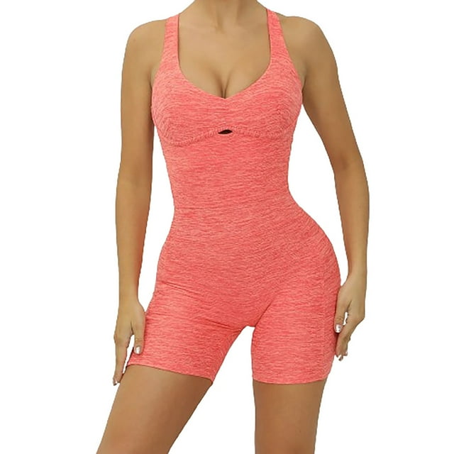 Timegard Combinaisons Courtes pour Femmes Col Rond Sans Manches Dos Nu Justaucorps Court Ajusté Entraînement Gym Combinaison