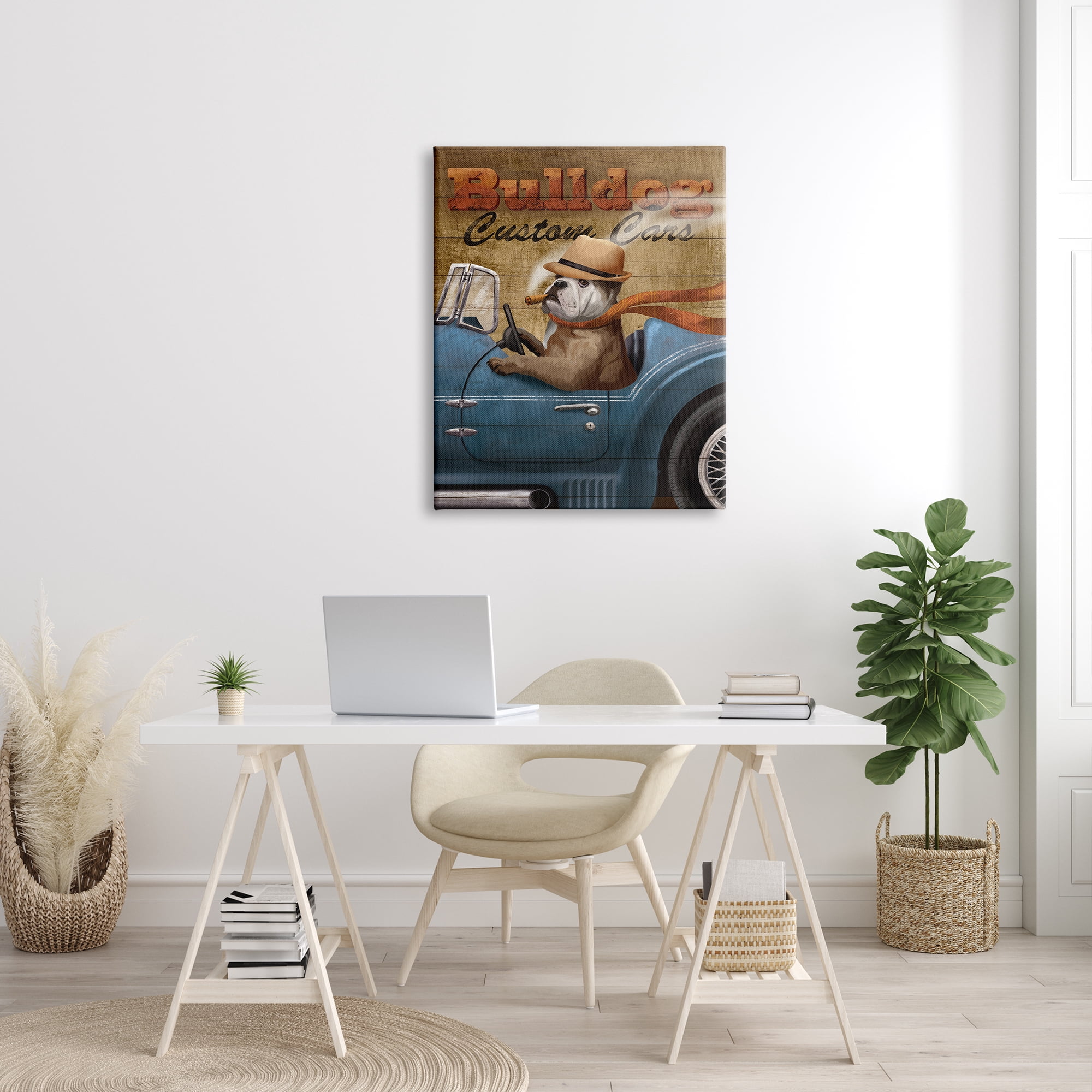 Stupell Industries Bulldog Custom Cars Sign Vintage Automobile Cigar Dog Animals & Insects Painting Gallery Wrapped Canvas Print Wall Art, 30 x 40