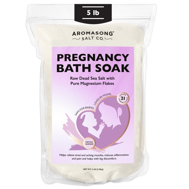 Aromasong Baño de Embarazo del Mar Muerto 5 LB – Lavanda natural con copos de magnesio puro y minerales – Utilizado para el embarazo y dolor muscular posparto y molestias en las piernas – Mejor absorc