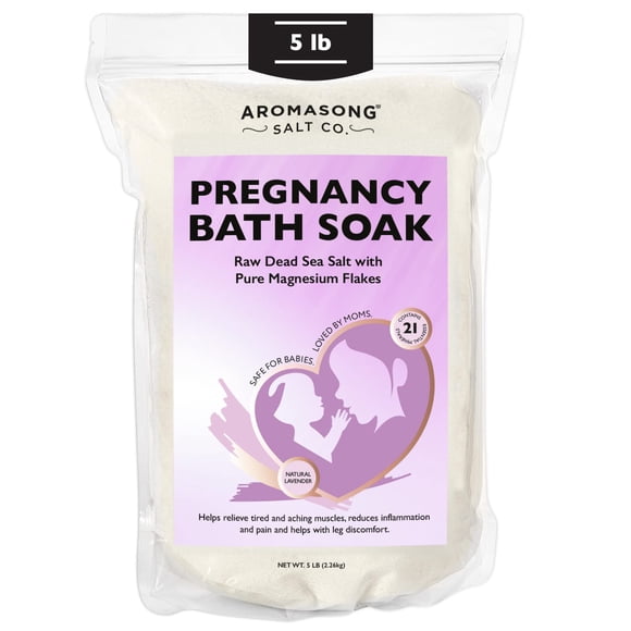 Aromasong Baño de Embarazo del Mar Muerto 5 LB – Lavanda natural con copos de magnesio puro y minerales – Utilizado para el embarazo y dolor muscular posparto y molestias en las piernas – Mejor absorc