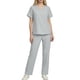 thumbnail image 2 of Conjuntos de uniforme médico para mujer, informal, cuello en V, manga corta, camiseta y pantalones con cintura elástica, color liso, 2 piezas, con bolsillos, 2 of 9