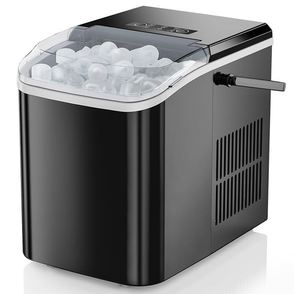 JOINSUN Countertop Ice Maker with Handle, 9 Cubes in 6 Mins, 26.5lbs/24Hrs, 2 Sizes of Bullet Ice, with Ice Scoop, Basket for Home Office, Black