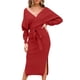 thumbnail image 1 of Vestido informal de mujer con cuello en V y espalda escotada: diseño elegante para todas las estaciones, lavable a máquina, tallas S-XL, largo 105-108 cm., 1 of 5
