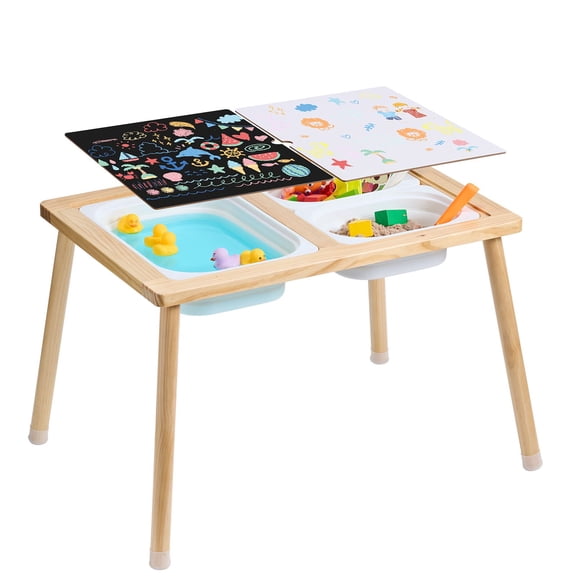 Foldable Sensory Table with Sand&Water Play, Double-Sided Wooden Activity Center for Toddlers Indoor Outdoor Use
