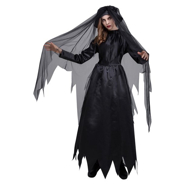 KAFEUPS Halloween Costumes Deluxe Gothic Black Hooded Robe Women's