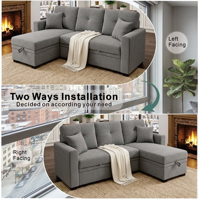 L-Shaped Sectional Sofa with Pull-Out Bed and Reversible Chaise, Convertible Sleeper Sofa Bed Modern Couch Bed for Living Room Apartment