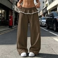 thumbnail image 2 of Wide Leg Sweatpants for Women Fashion Solid Color Loose Elastic Waist High Waist Straight Leg Long Pants With Lace Pockets, 2 of 6