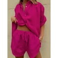 thumbnail image 6 of Women 2 Piece Outfit Summer Short Sleeve Top and Shorts Sweatsuit Set Rose Red S, 6 of 7