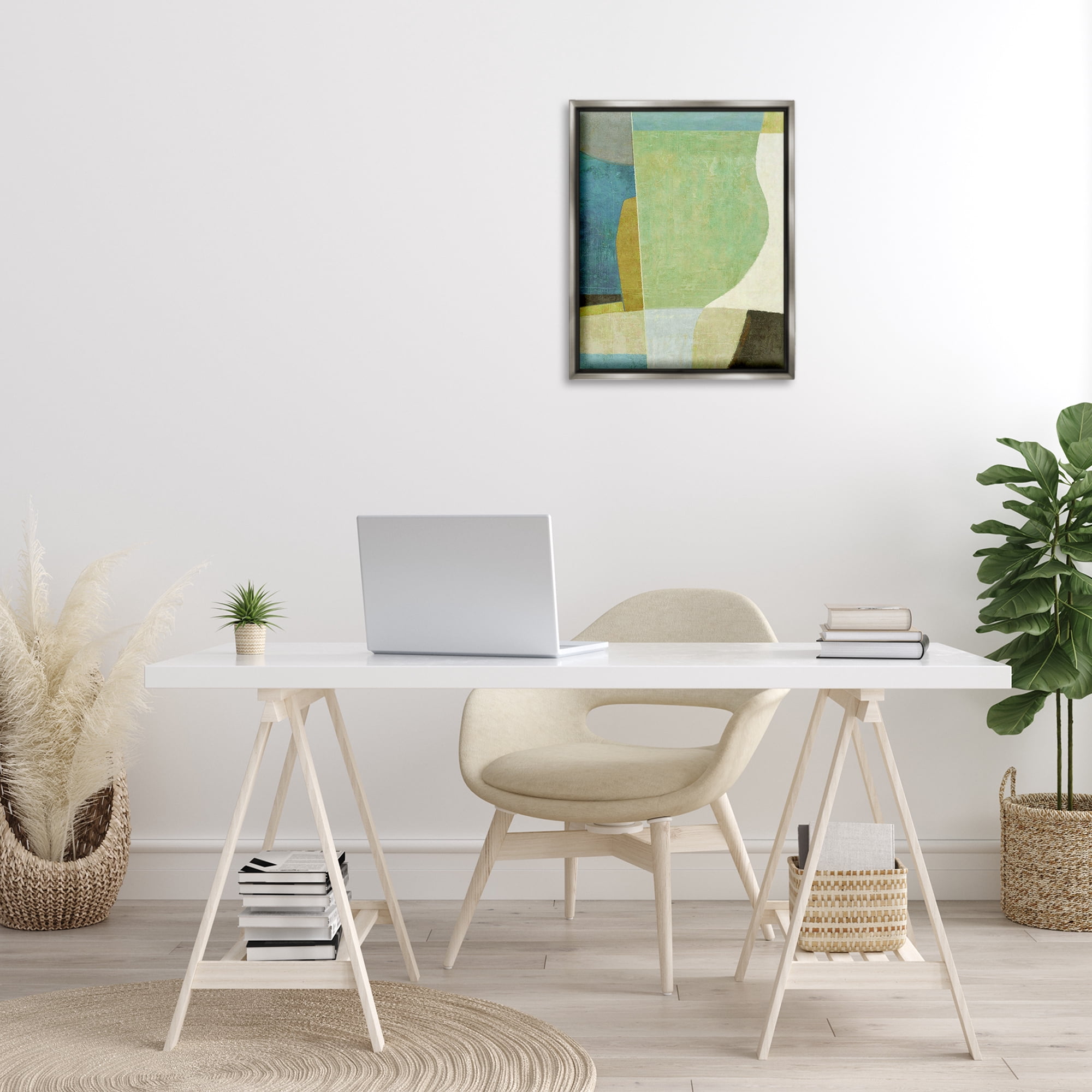 Stupell Industries Green Geometric Collage Abstract Painting Gray Floater Framed Canvas Art Print Wall Art, 17 x 21