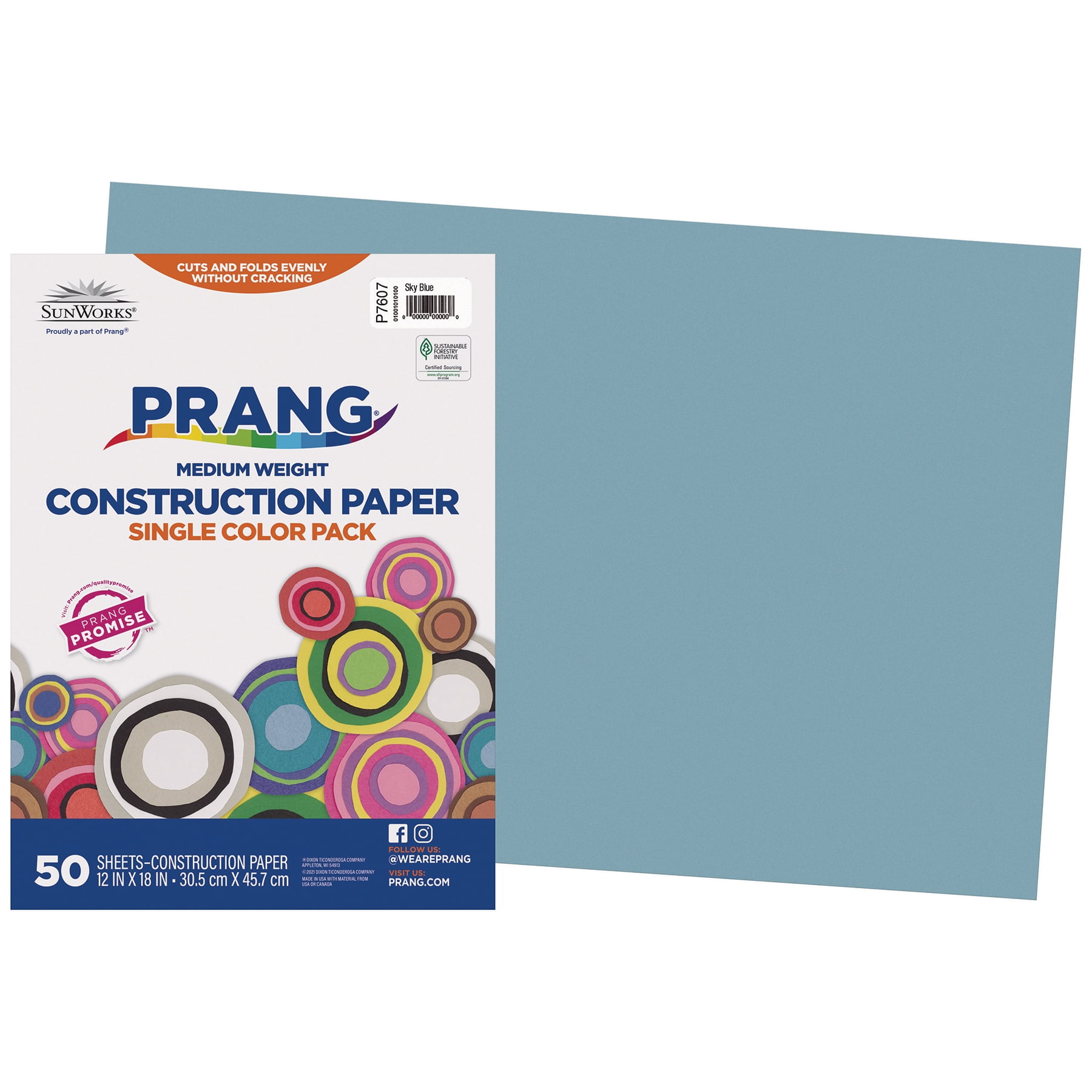 Prang Construction Paper, Medium Weight, Sky Blue, 12" x 18", 50 Sheets Per Pack, 5 Packs