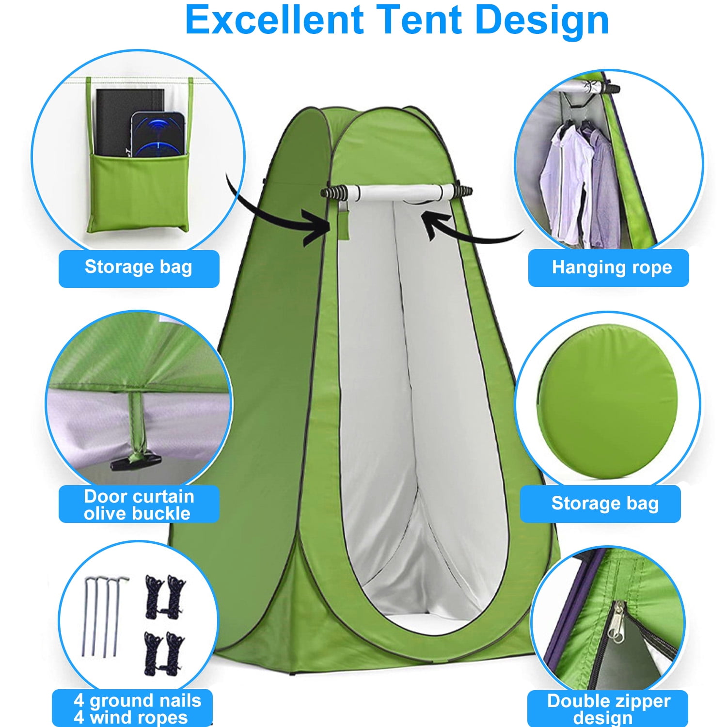 Portale Foldable Camping Toilet Set with Privacy Tent, Black