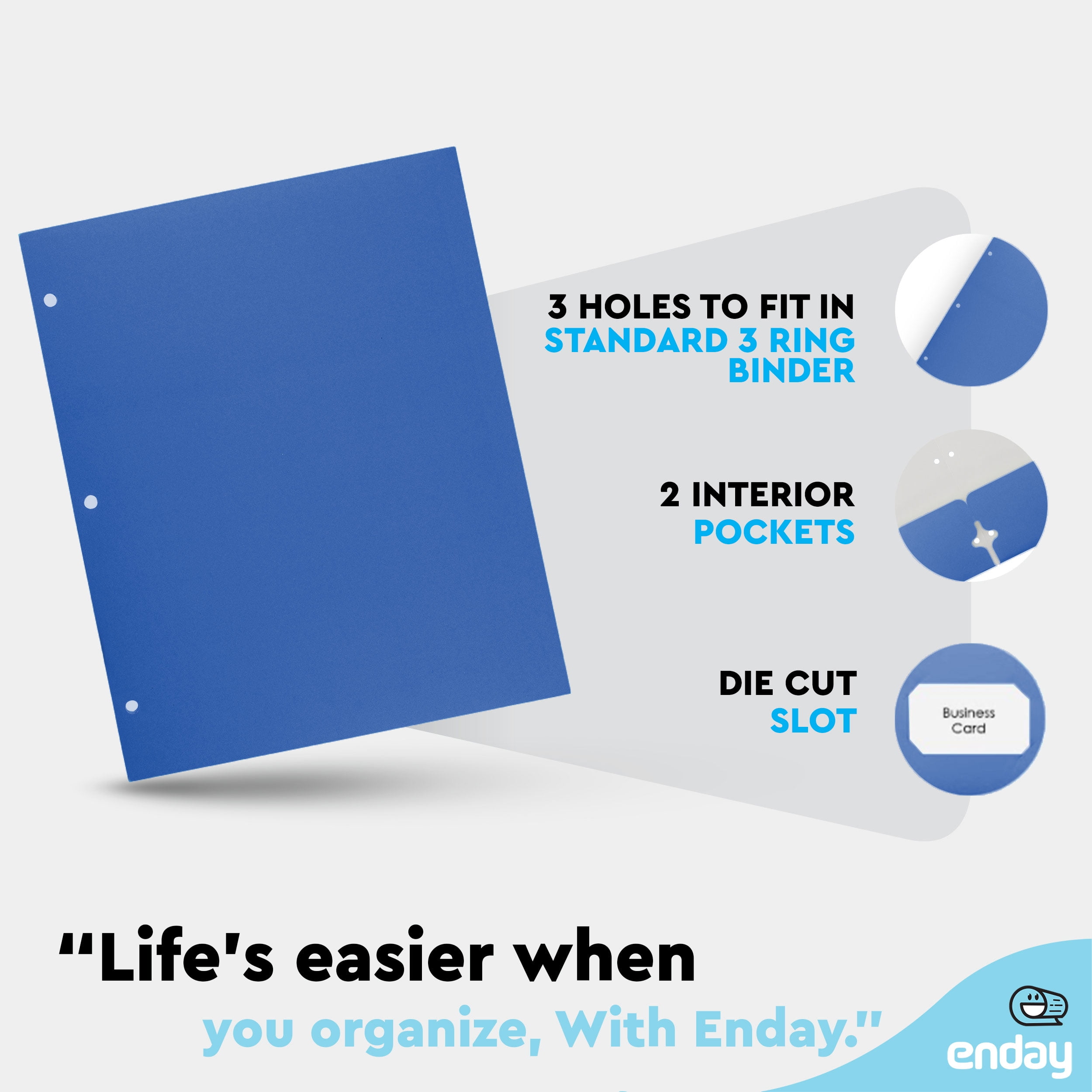 Blue Folders with Pockets 2 Pocket Folders Bulk, Two Pocket Folders for Letter Size Sheets, Bulk Paper Folders Also Available in Blue, 100 Pack File Folders With Pockets - By Enday