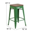 thumbnail image 5 of Merrick Lane 24" High Backless Green Metal Counter Height Dining Stool with Wooden Seat for Indoor Use, 5 of 12