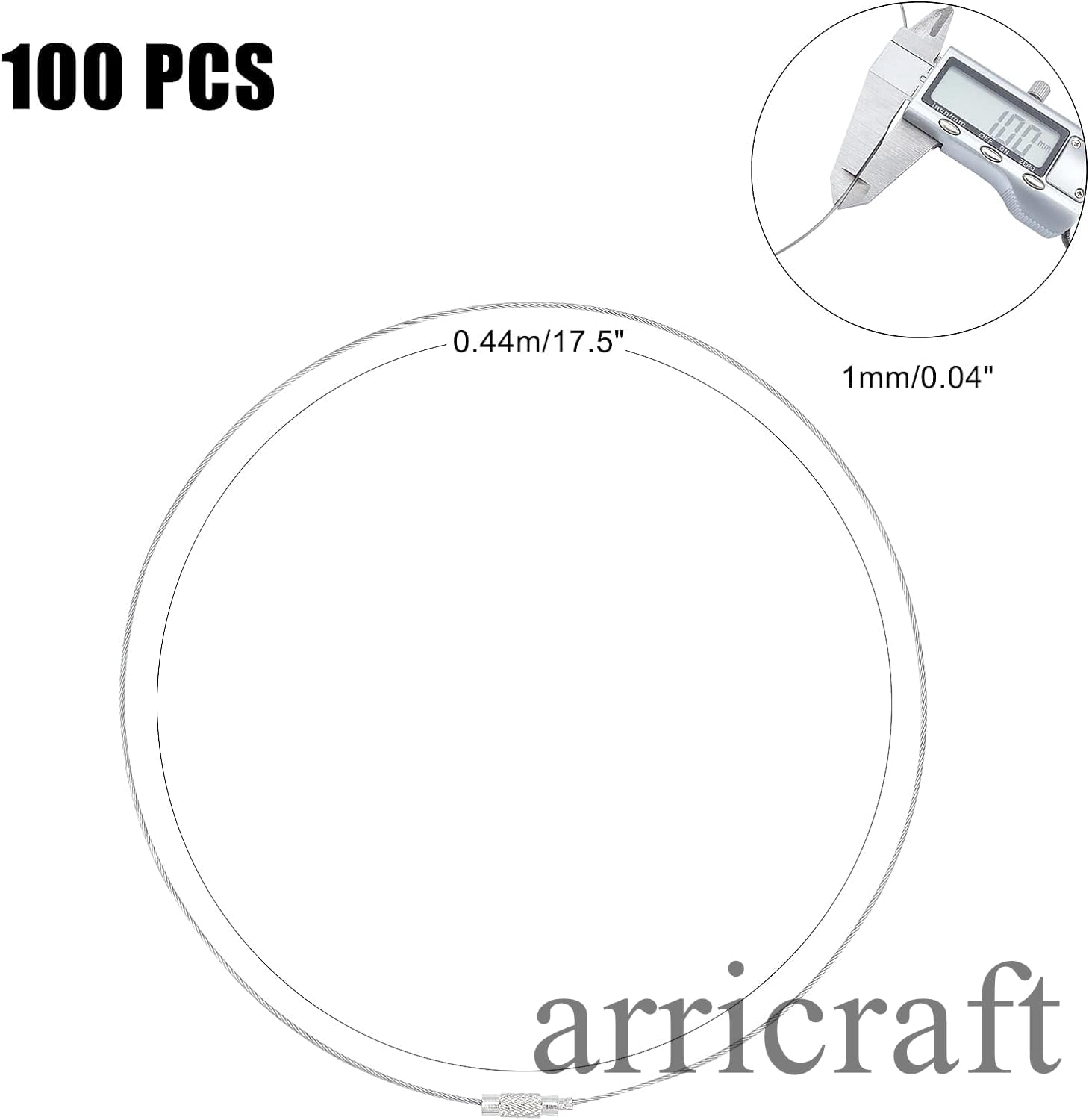 100 Strands 14.5cm Steel Wire Necklace Cord Memory Jewelry Wire with Brass Screw Clasp Beading Wire Chains for DIY Jewelry Making-Silver grey