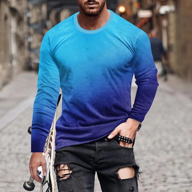 Blusas y camisas de manga larga con cuello redondo para hombre, blusa informal con estampado de cuello redondo y manga larga para hombre