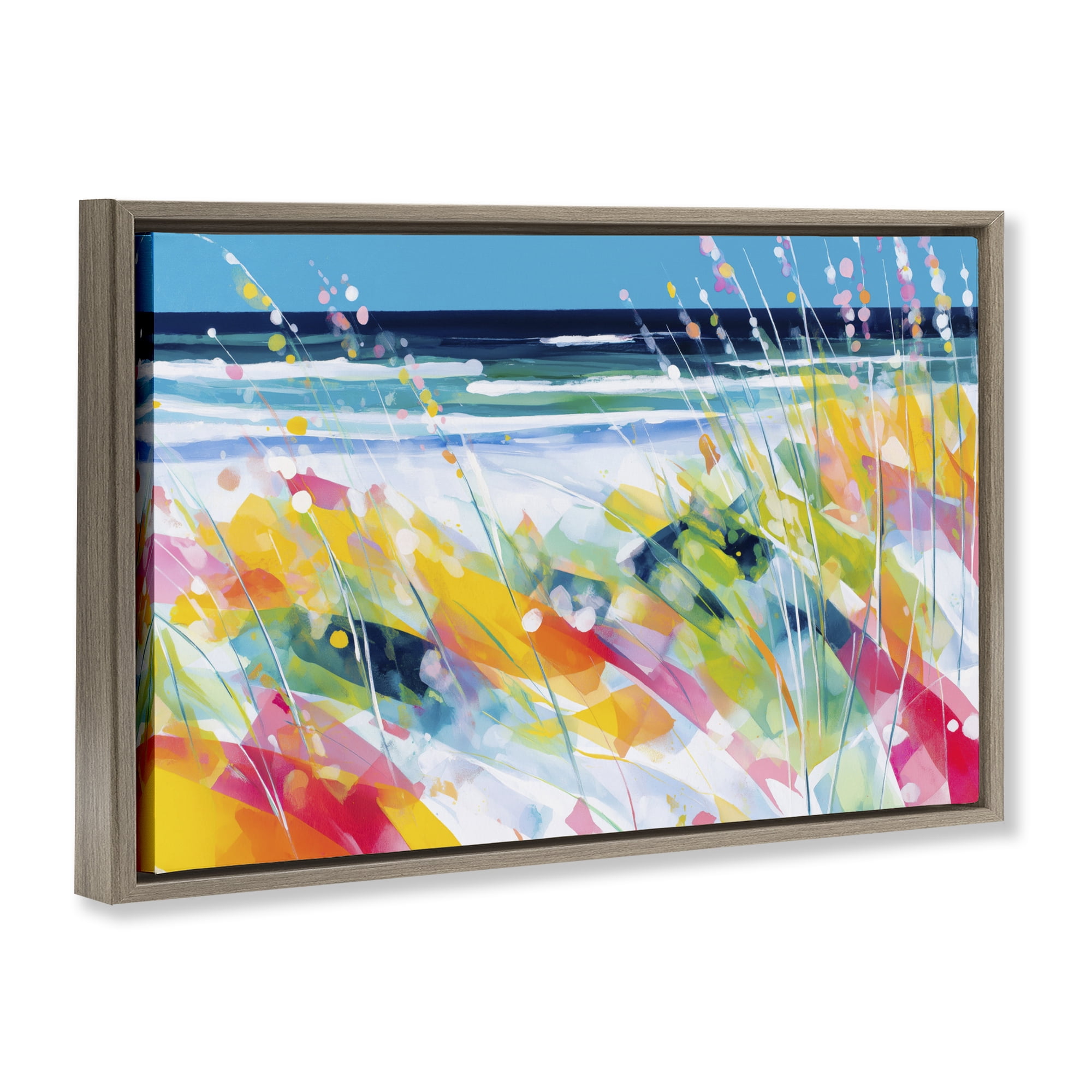 Stupell Industries Sea Oats & Ocean Breeze Abstract Brown Framed Floater Canvas Wall Art, design by Chromatic Storm Studio