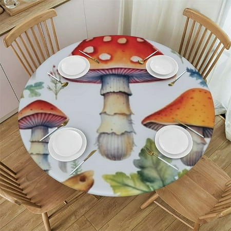 

Mushroom Elastic Round Tablecloth Mushroom Floral Flowers Leaves Fitted Tablecloths