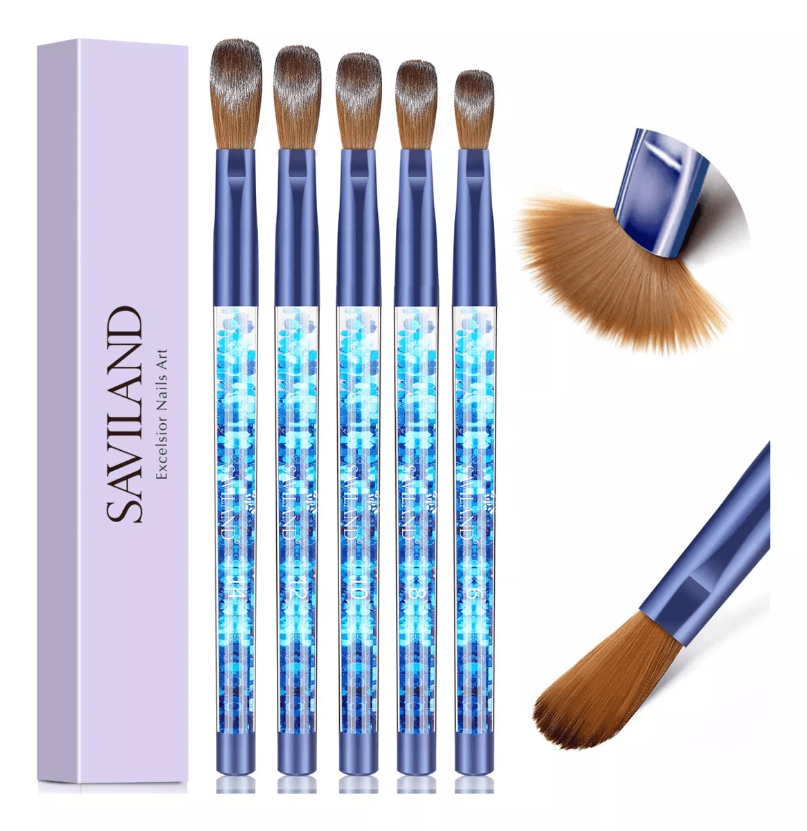 Pinceles Acrílico Para Uñas Numero 6,8,10,12,14 AZUL Bodega