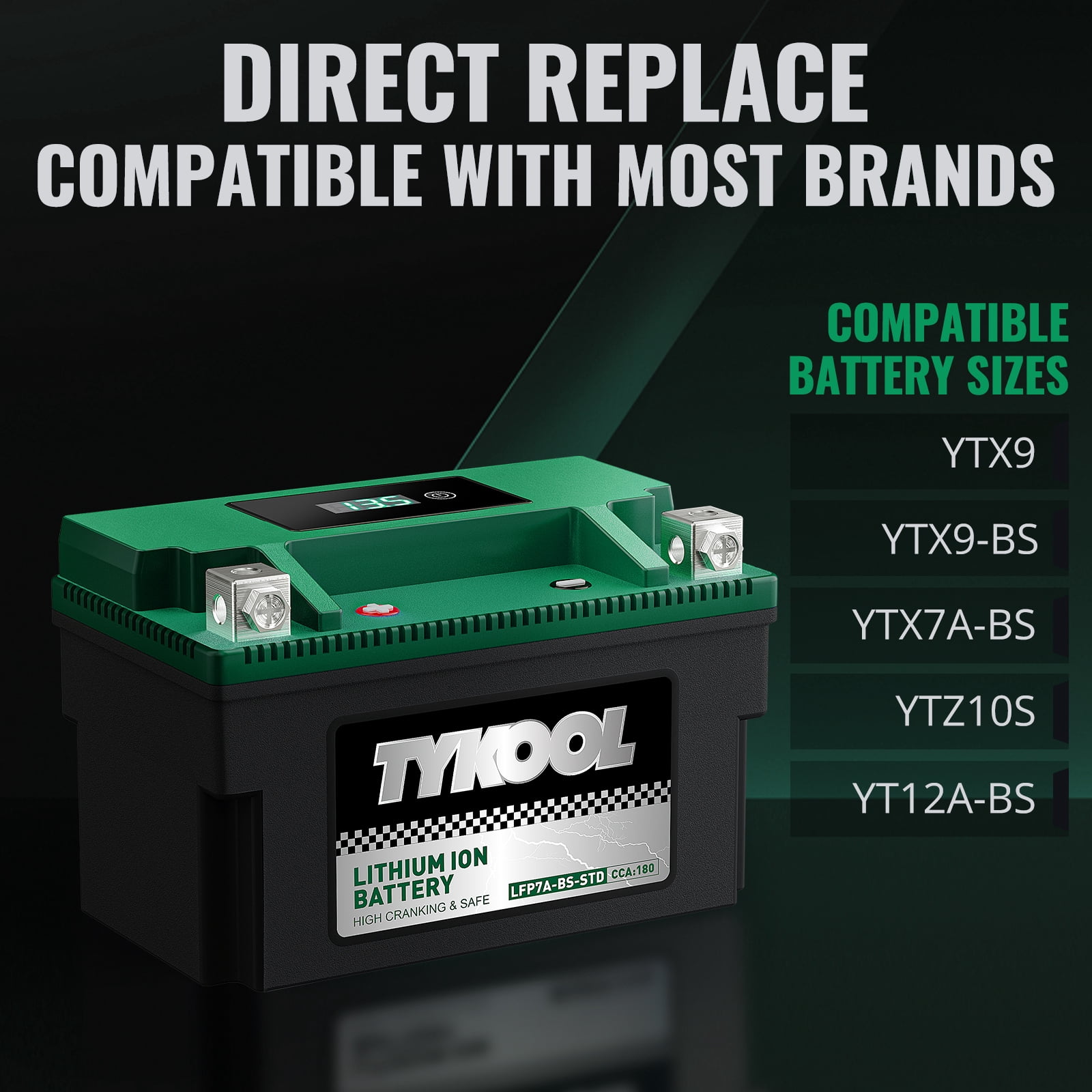 YTX7A-BS Lithium LiFePO4 Motorcycle Battery, 180CCA 12.8V 3Ah,Powersports Battery,for ATV,4 wheeler,quad,dirt bike,Generator,Scooter,Lawn Mower
