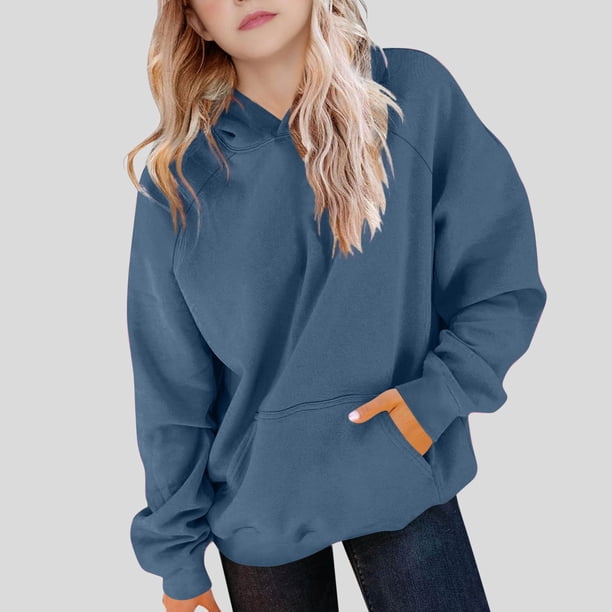 Sudadera deportiva informal de manga larga de color liso para niños, blusa de poliéster con capucha y mangas largas con insertos en los hombros.