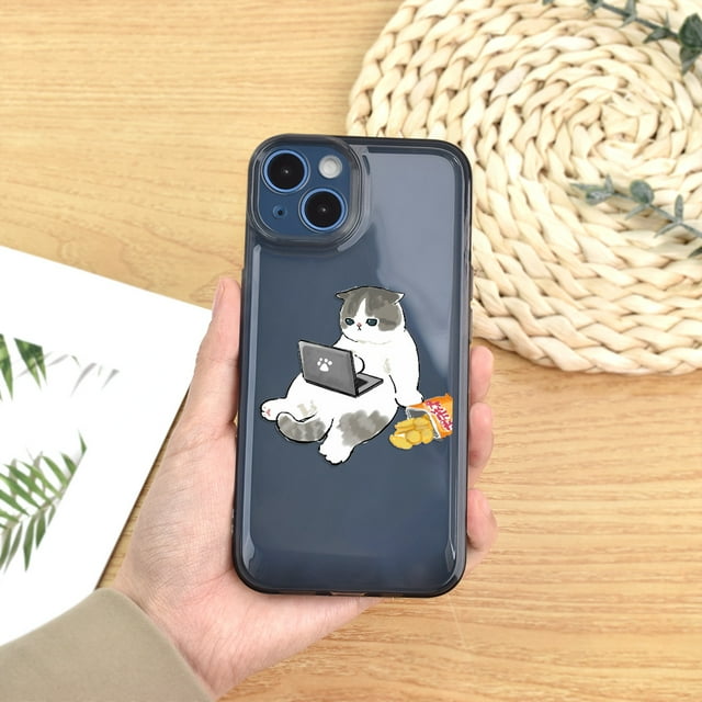 Lying Cat Transparent Transparent Black Lens All-inclusive Phone Case For Iphone14ProMax/14Plus/14Pro/14, Iphone13ProMax/13MINI/13Pro/13, Iphone12ProMax/12MINI/12Pro/12, Iphone11ProMax/11Pro/11/XSMAX/
