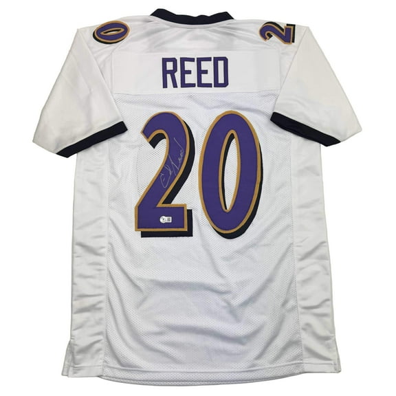 Autographed/Signed Ed Reed Baltimore White Football Jersey Beckett BAS COA