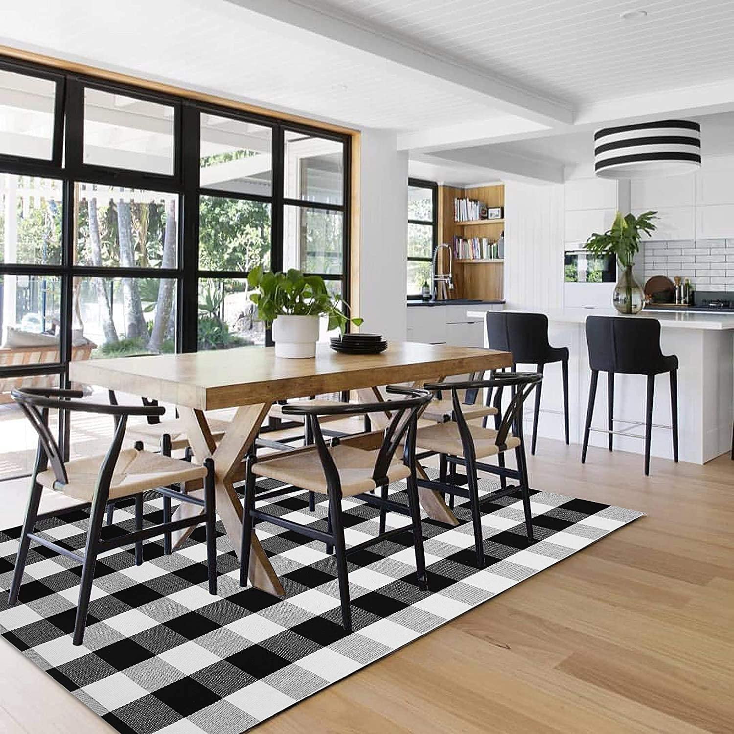 Sanmadrola Buffalo Plaid Outdoor Rug 4'x 6', Cotton Hand-Woven Checkered Door Mat, Reversible Foldable Washable Outdoor Rug Stripe for Layered Door Mats Porch/Front Door
