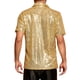 thumbnail image 3 of Camisas de lentejuelas INSPIRE CHIC para hombres, camisa brillante de disco de los 70, botón abajo, de manga corta, tops metálicos L dorado, 3 of 6