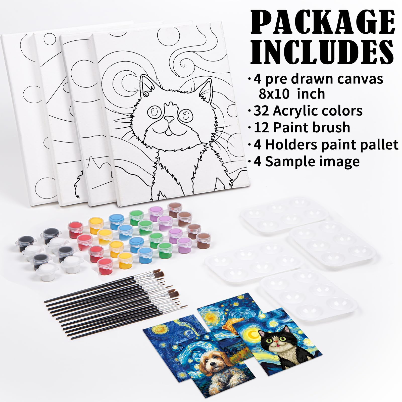 VOCHIC Starry Sky Pre Drawn Canvas Painting Art Kit 4 Piece