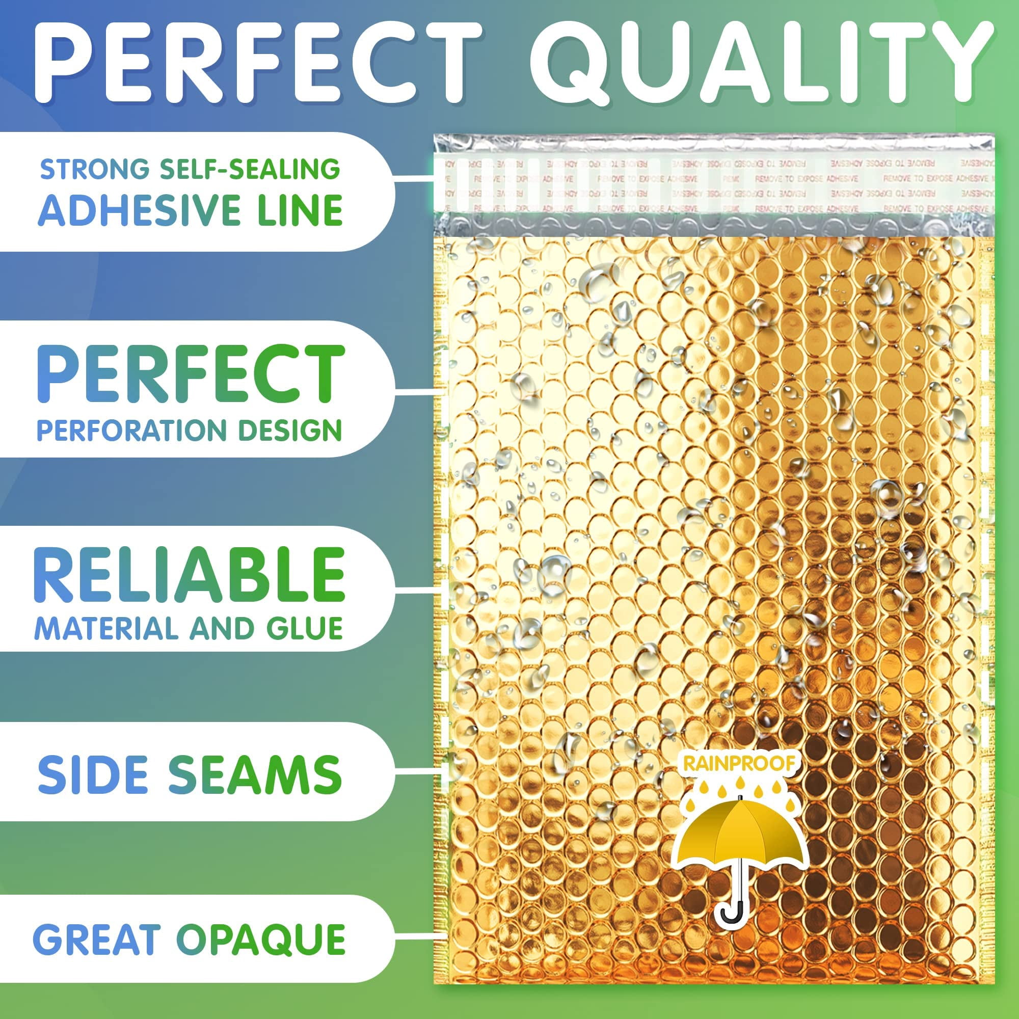Metallic Bubble Mailers 175 pack 8.5 x 11 in Gold Self Seal 3/16 in Cushioning