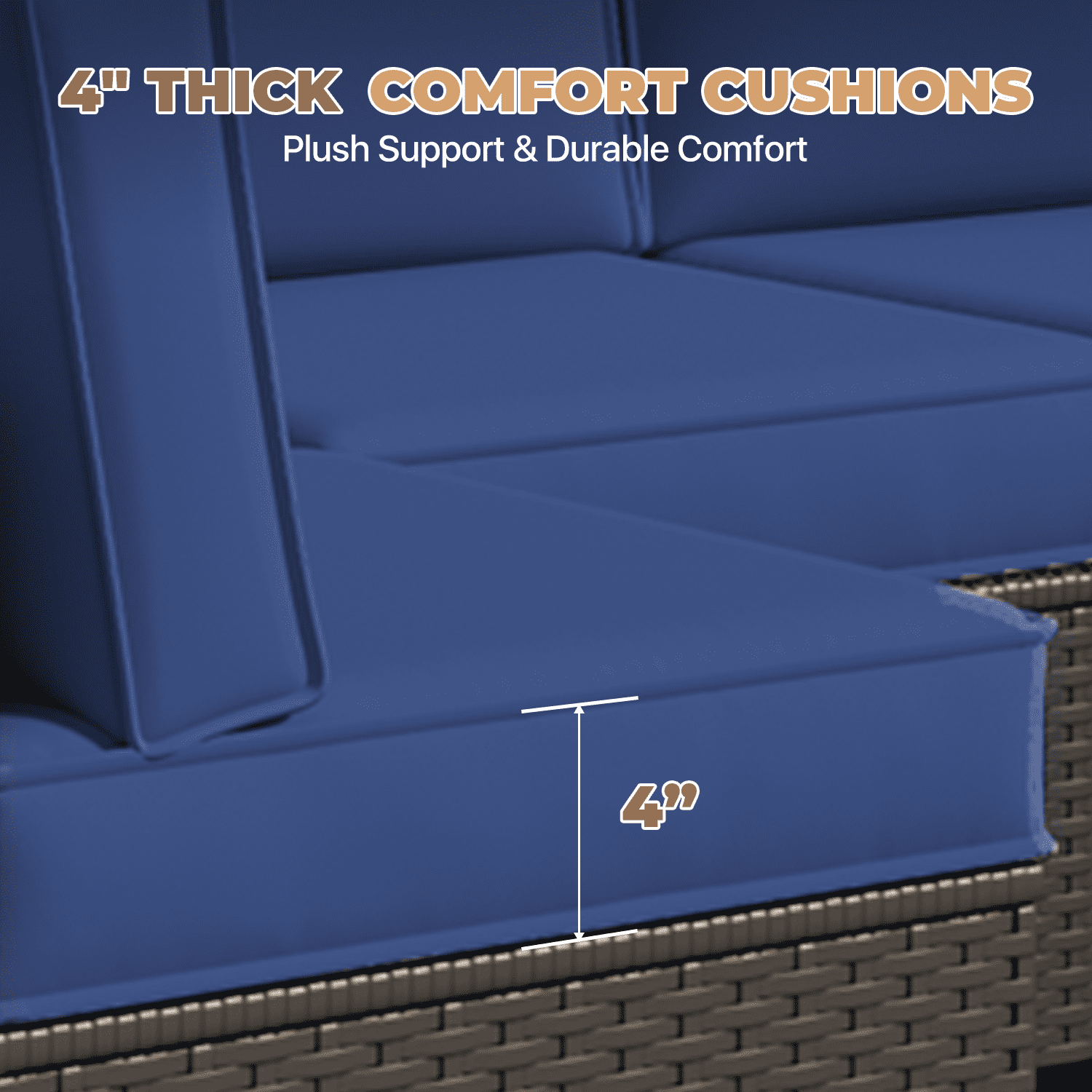 BaPiPro 4-Person Navy Blue Outdoor Sectional Sofa Cushions, Waterproof Polyester Patio Cushions with High-Density Sponge & Side Pillows, No Assembly for Backyard, Balcony, Deck & Poolside